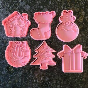 6-Piece Christmas Cookie Cutters & Stamp Set - Great gift Baking Party Christmas